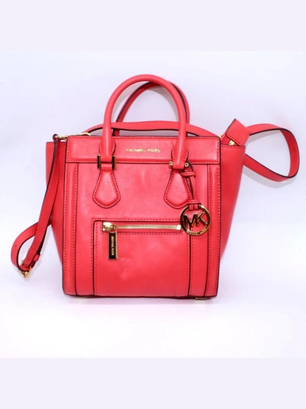 Michael Kors SATCHEL Shoulder Bag Purse Logo Leather Pink-Black-Gold